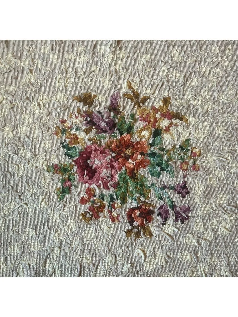 Vintage Needlepoint Tapestry Wool Floral Wall Hanging Fringe Multicolor  40x44”